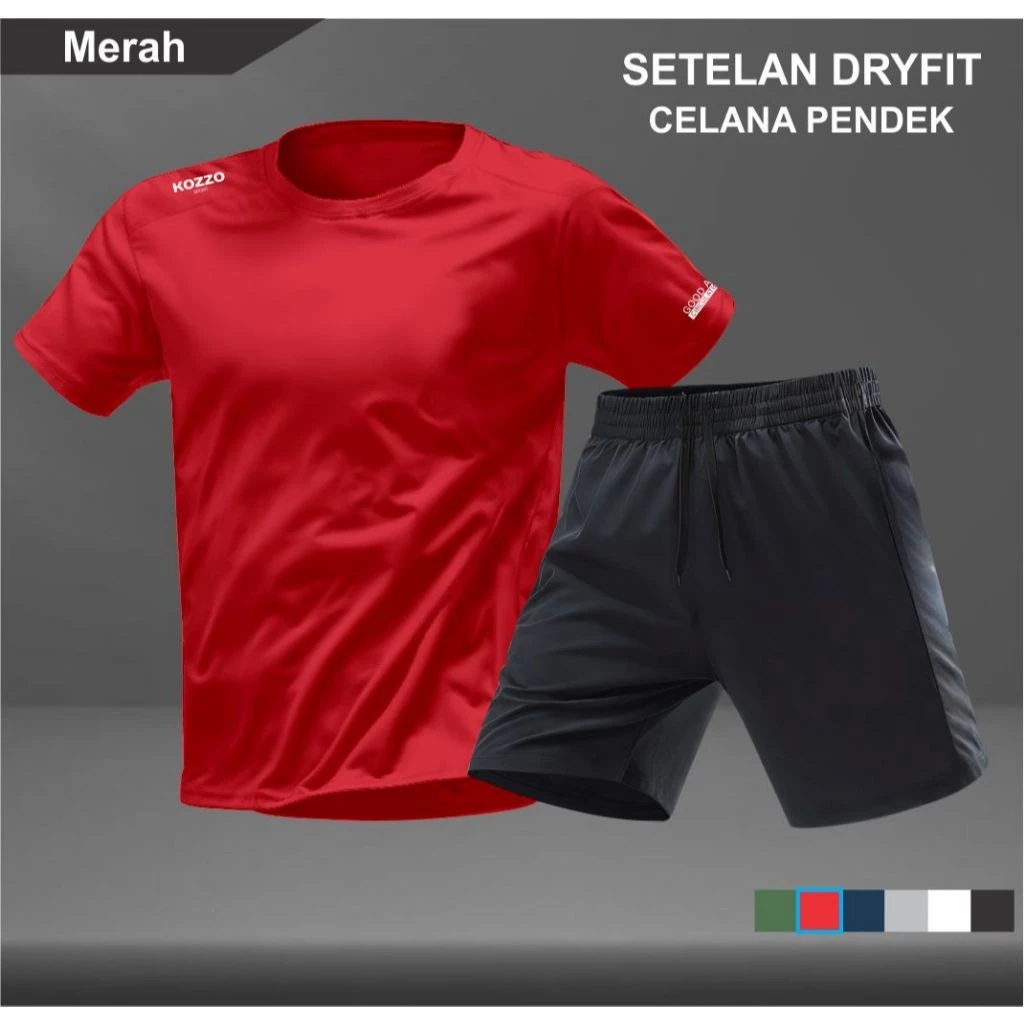 Setelan Sport Pria Kozzo kaos dan celana pendek dry fit warna hitam