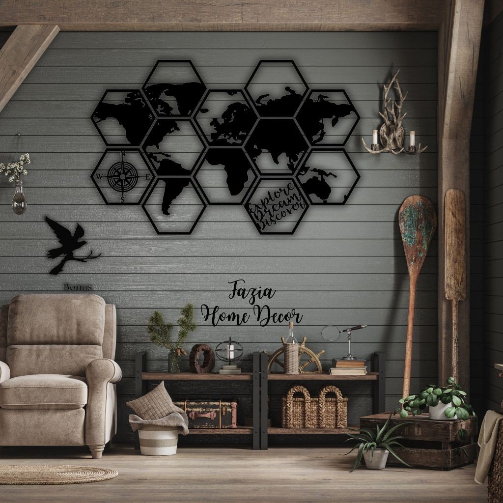 Jual Kreasi Kayu 3D Hexagonal MAPS Dekorasi dinding /Peta dunia /World ...