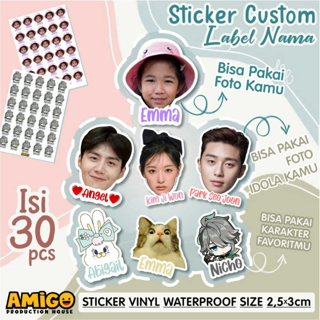 Jual Sticker Nama Custom Foto Wajah Gambar Suka Suka Anti Air | Shopee ...