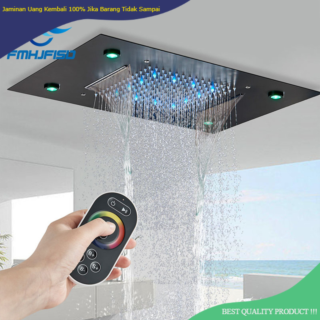 Jual Black LED Shower Head Stainless Steel Rainfall/Waterfall Concealed ...