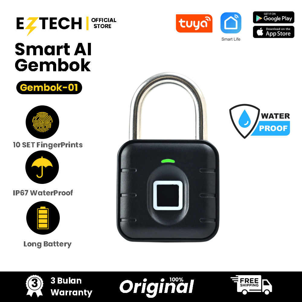 Jual EZTECH Smart Padlock Gembok Fingerprint / Password Waterproof IP67