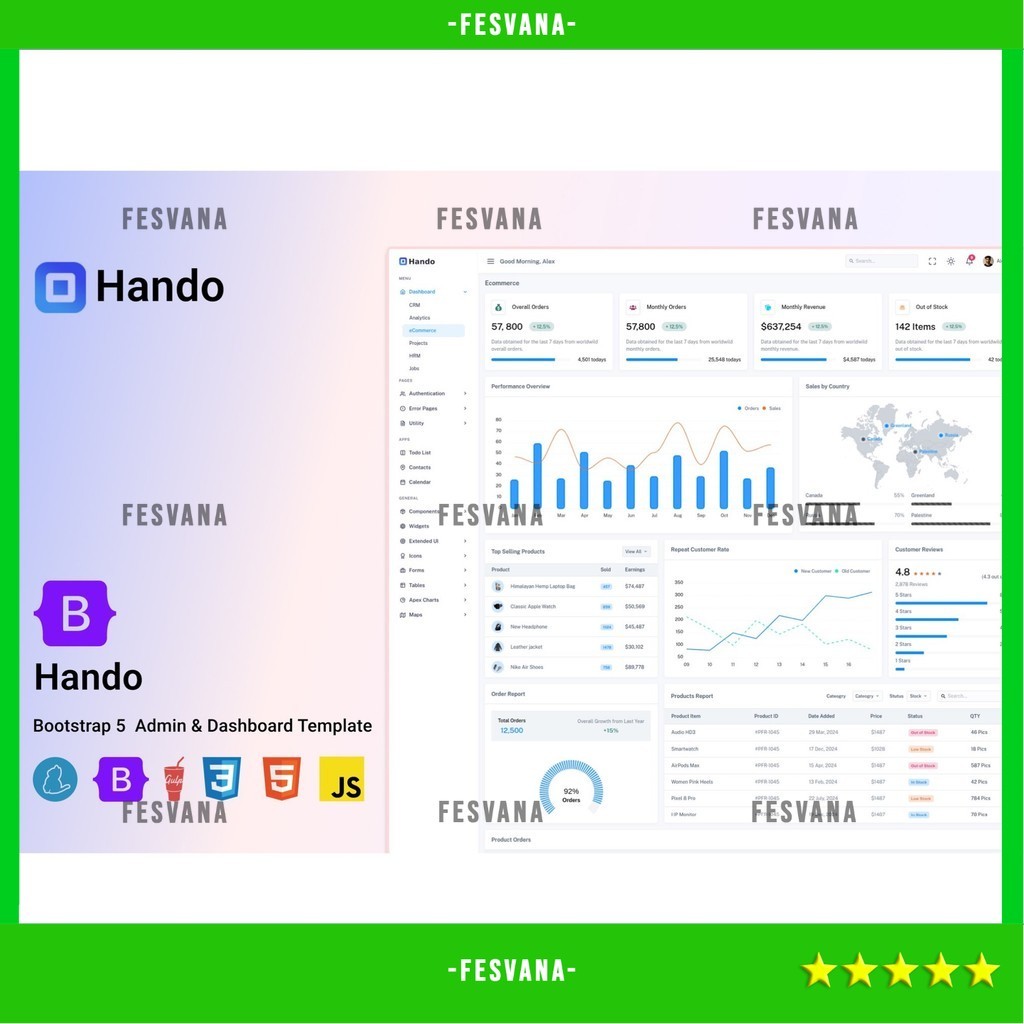 Jual WEB TEMPLATE HANDO - BOOTSTRAP 5 ADMIN & DASHBOARD TEMPLATE D2382 ...