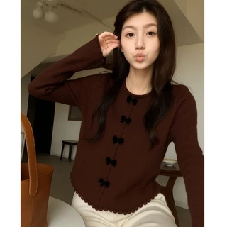 Femes Ribbon Cardi Pita Ribbonie Top Blouse Knit Premium Atasan Bow Top Wanita Remaja All Size Fit To L Besar Casual Daily