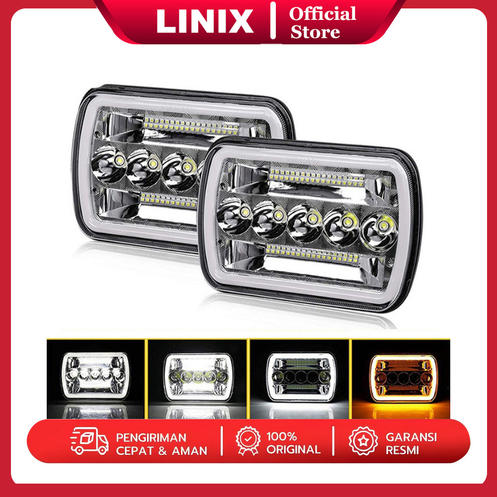 Lampu Depan LED Original Kotak 7 Inch Jeep Feroza L300 Taft Putih Kuning 120W  IP67 Waterproof DC 9V-36V