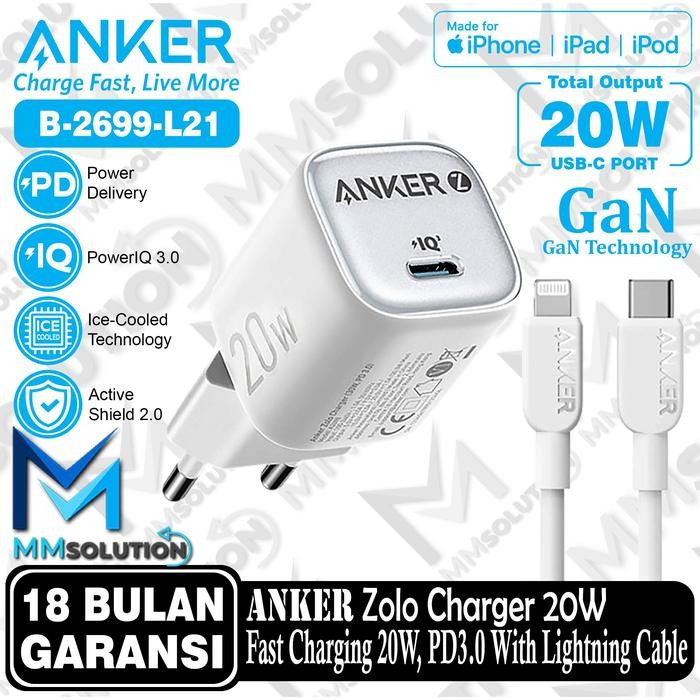 Anker Zolo GaN 30W 20W Adaptor Kepala Charger iPhone 16 15 Samsung Type C  PD Ice-Cooled Fast Charge