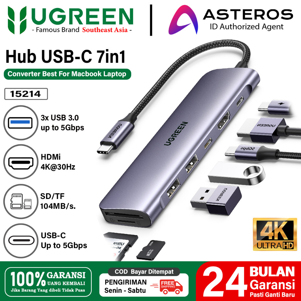 Jual UGREEN 7 in 1 Converter Hub USB Type C to HDMI Lan RJ45 USB 3.0 SD ...