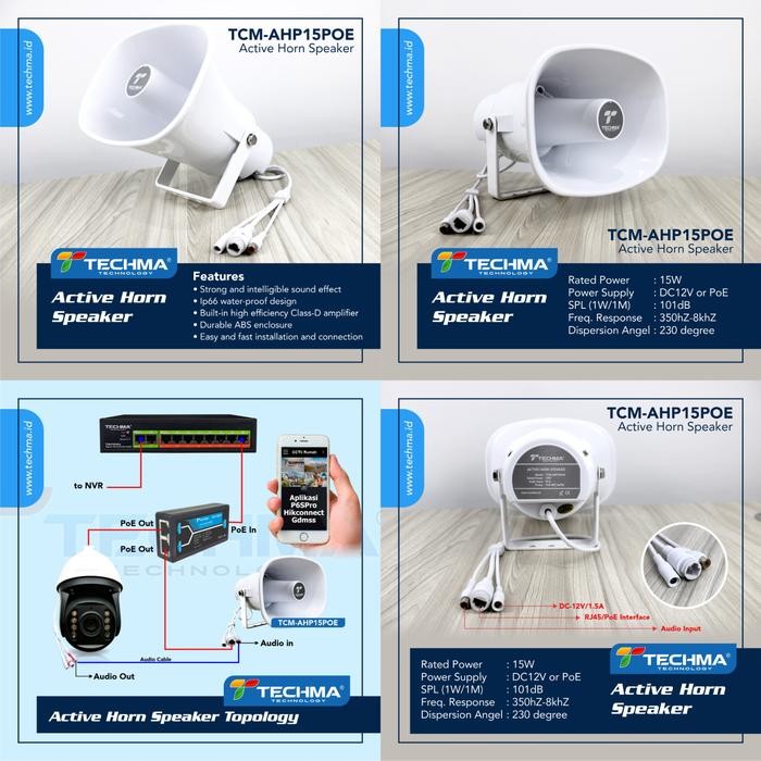 Jual Powered Active PoE Horn Speaker for CCTV - Techma TCM-AHP15POE ...