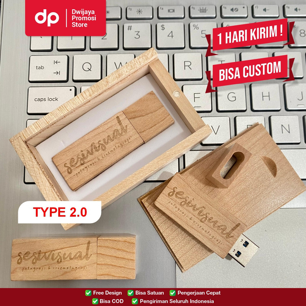 Jual Flashdisk USB 2.0 USB 3.0 Kayu Model Balok + Box Custom Desain ...