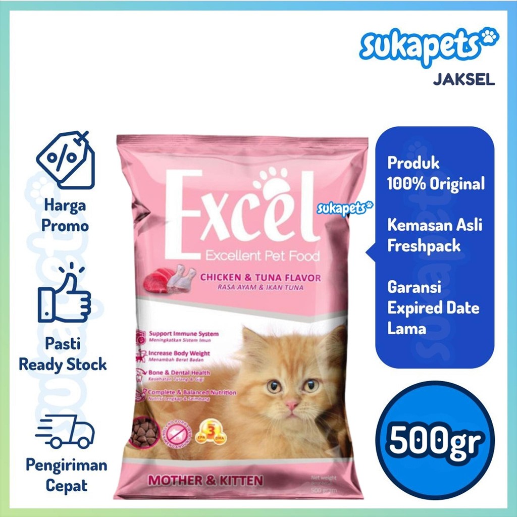 Jual Excel Mother & Kitten Chicken & Tuna Flavor Kibble Mini Segitiga ...
