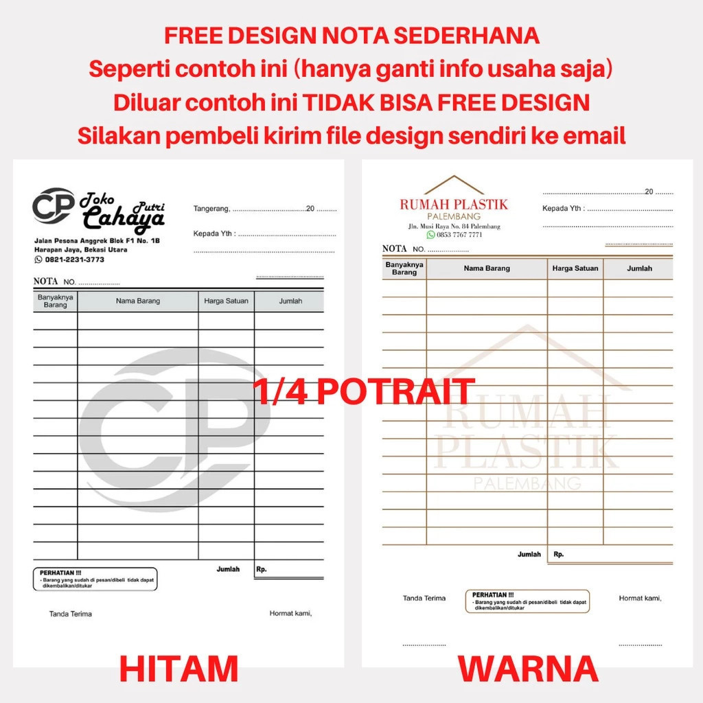 Jual [TERLENGKAP] NOTA TOKO CUSTOM 1 2 3 RANGKAP / PLY BON SURAT ...