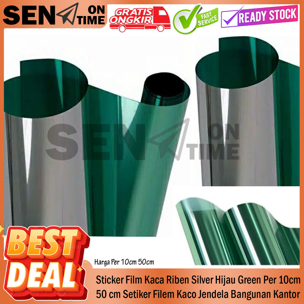 Jual Setiker Sticker Film Kaca Riben Silver Hijau Green Per 10cm 50cm ...