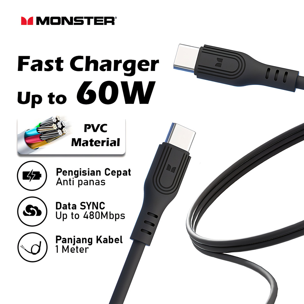 Jual monster fast charging cable 60w shopee indonesia