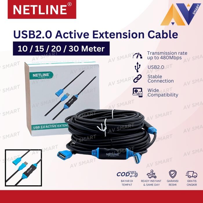 Jual Netline USB2.0 Active Extension Cable USB 2.0 10 / 15 / 20 / 30 M ...