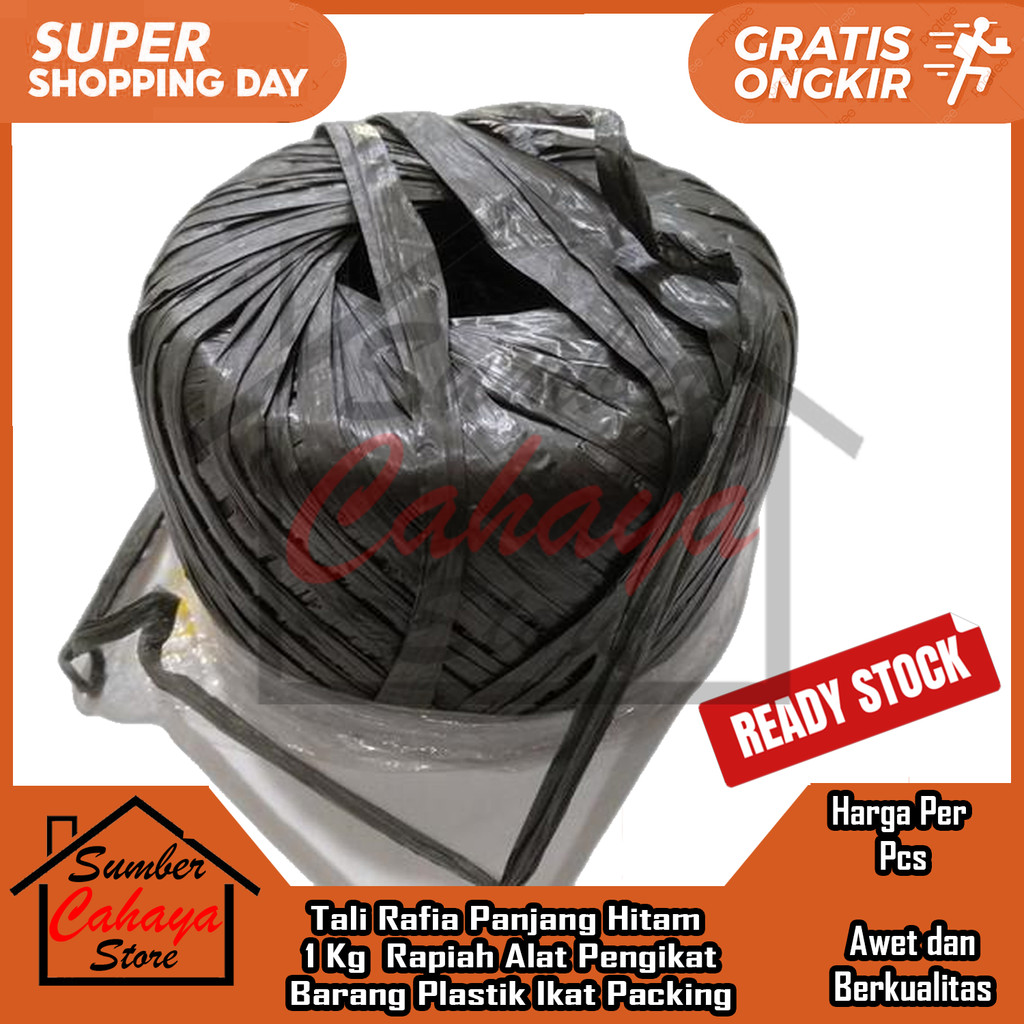 Jual Tali Rafiah Warna Hitam Gulungan 1 Kg Plastik Tebal Kuat Bahan ...