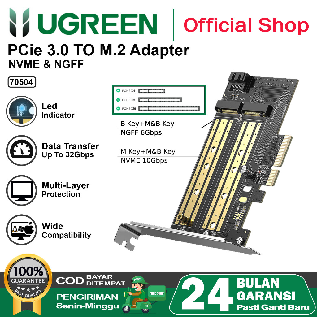 Jual UGREEN Adapter Pcie Ke M2 Nvme Pci Express 32gbps Pci-E X4/8/16 ...