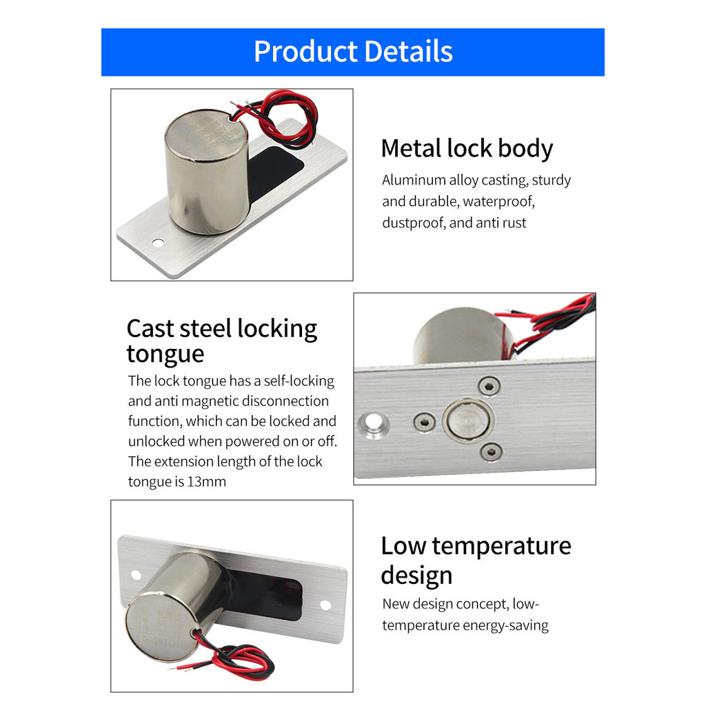 Jual Waterproof Electronic Drop Bolt NC Door Lock DC 12V Magnetic ...