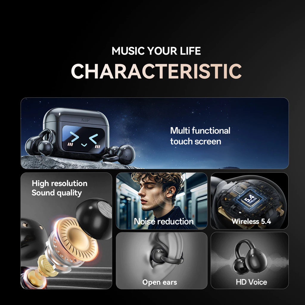 KiiP DTH18 OWS Earclips HiFi Tws Smart Screen Active Noise Reduction