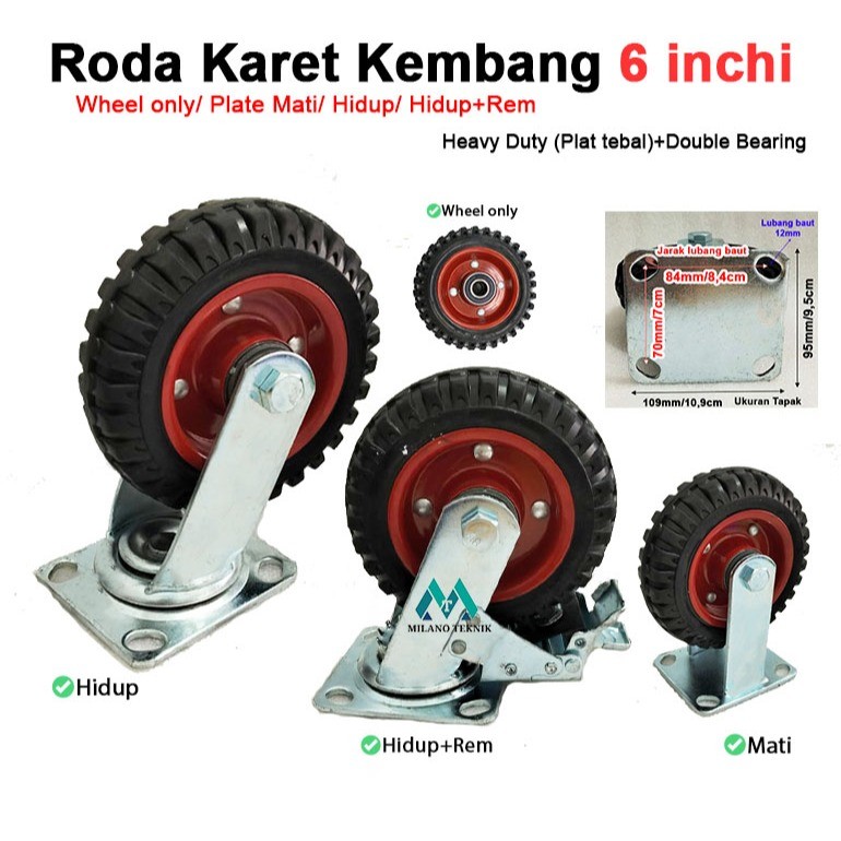 Jual KICLONE_SHOP Roda 6 inchi Karet Kembang (Wheel Only/Mati/Hidup/Rem ...