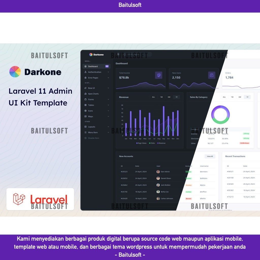 Jual WEB TEMPLATE DARKONE - LARAVEL 11 ADMIN & DASHBOARD TEMPLATE D2383 ...