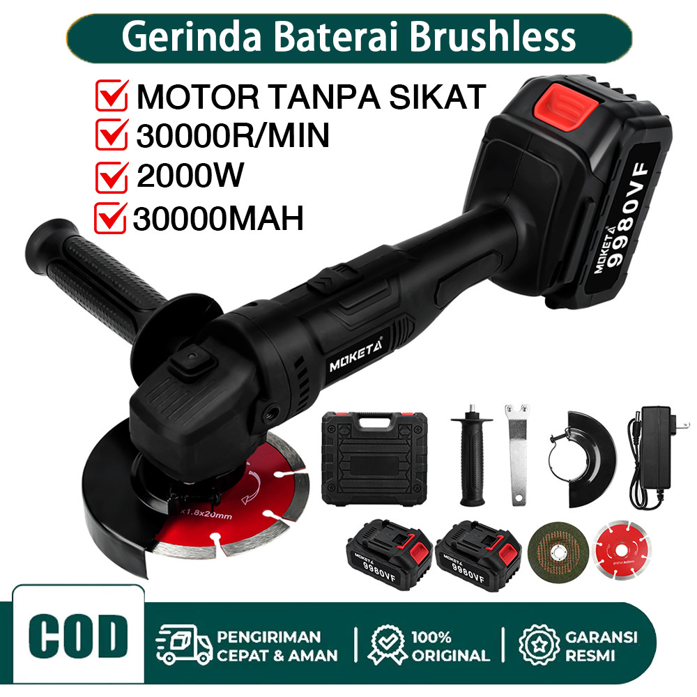 Jual MOKETA Gerinda Baterai Brushless 4Inch 2000W Mesin Gerinda Tangan ...