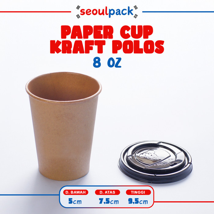 Jual Paper Cup Kraft Polos 8oz + Tutup (50pcs) - Paper Cup, Hot Cup ...