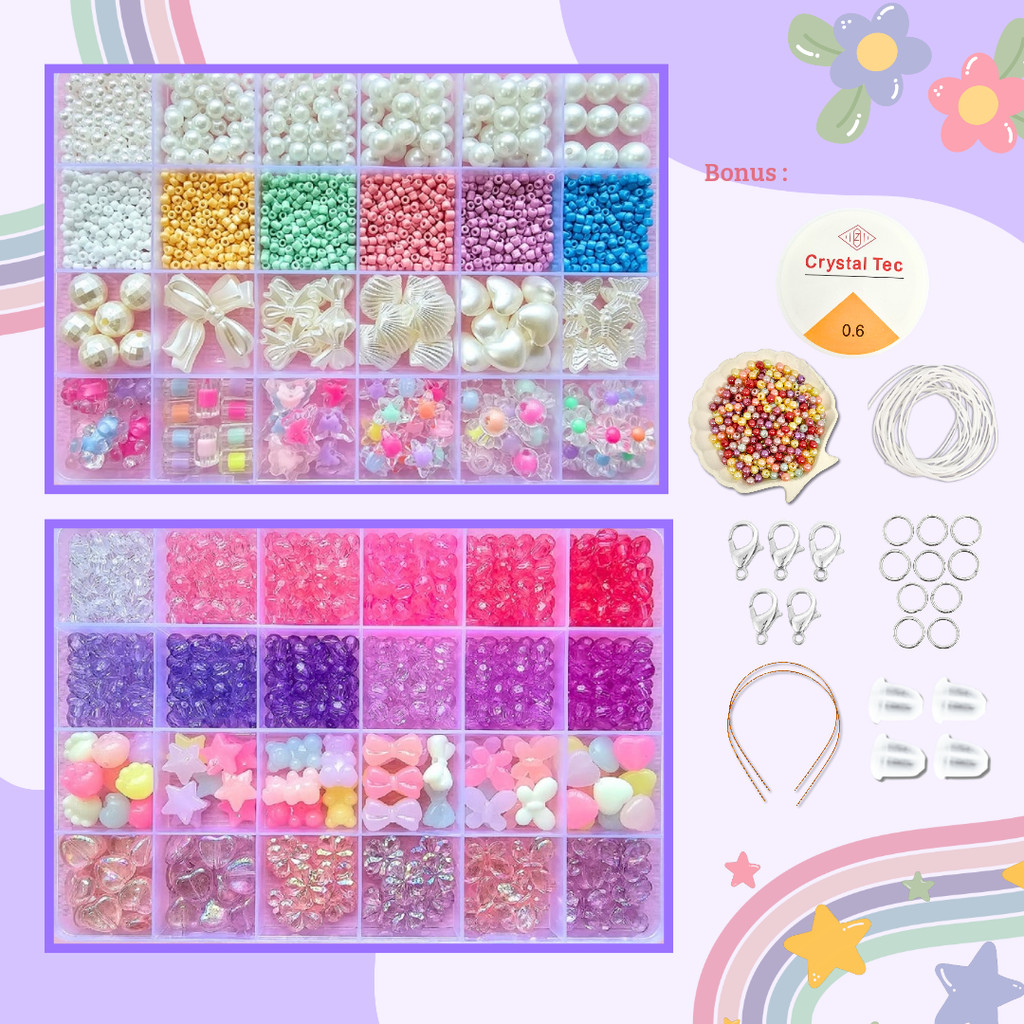Jual DIY Set Manik Manik Mote Murah Lucu 1 Box - Gelang Cincin Kalung ...
