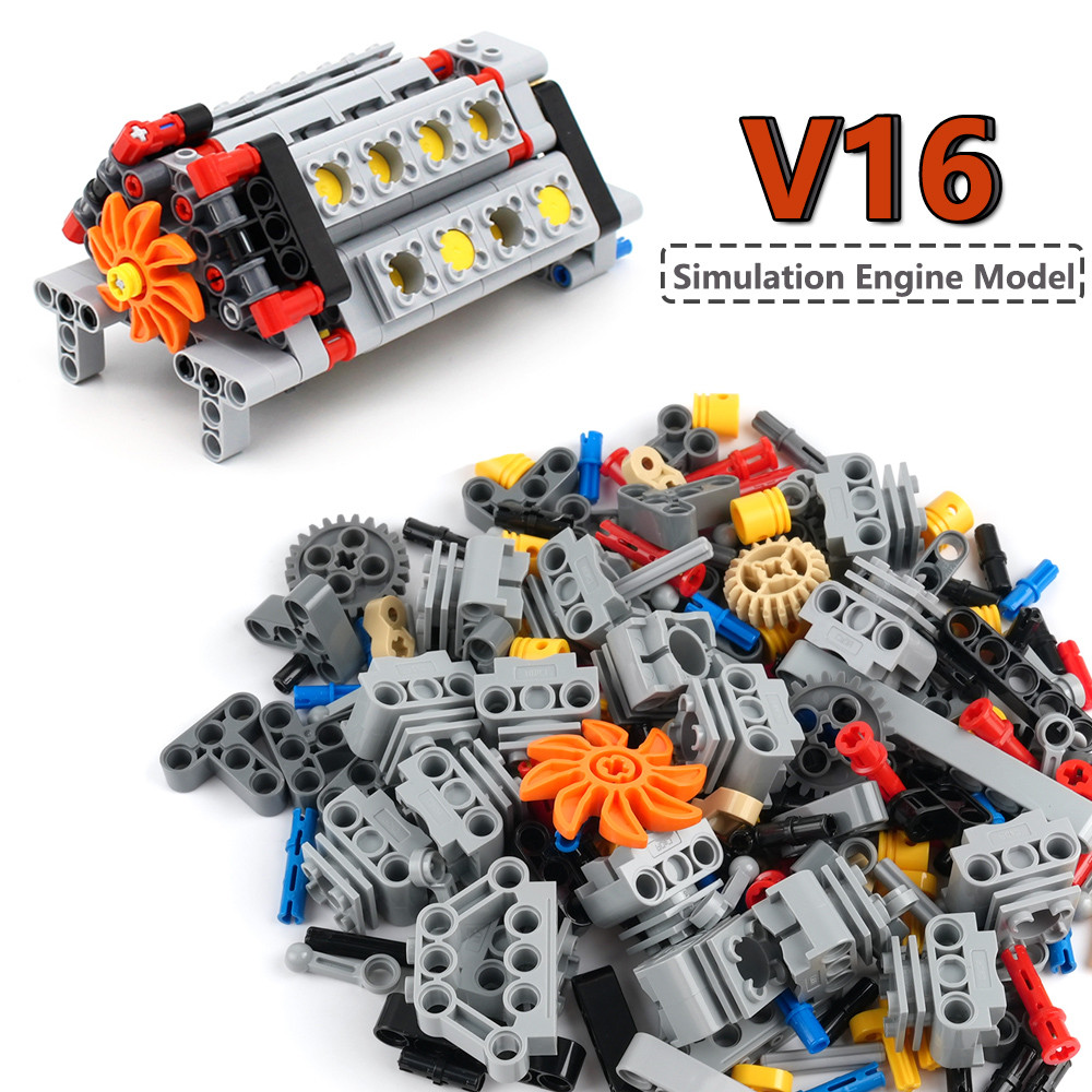 Jual V16 Simulation Engine Assembled Model MOC Building Blocks Yellow ...