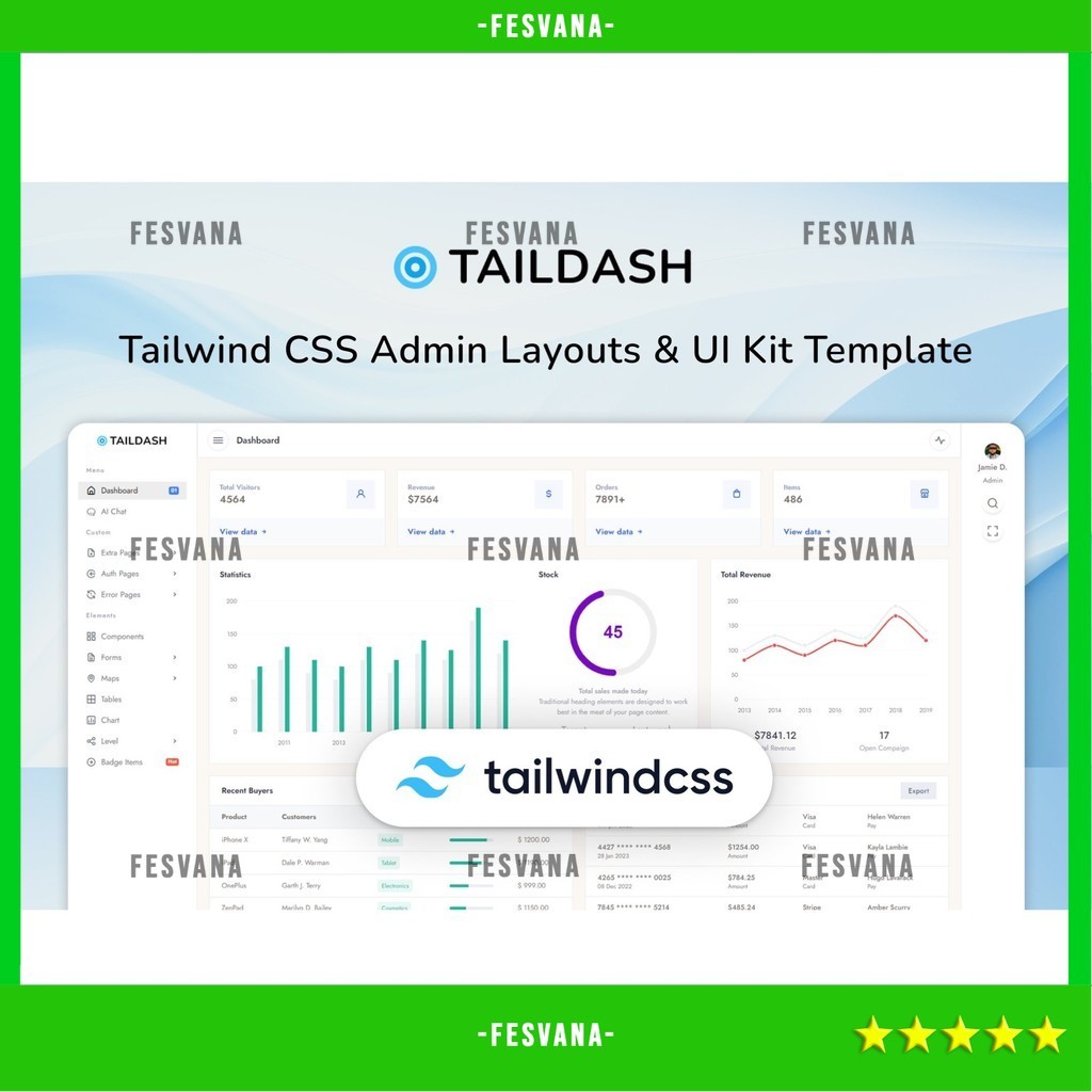 Jual WEB TEMPLATE TAILDASH - TAILWIND CSS ADMIN & UI KIT TEMPLATE D2296 ...