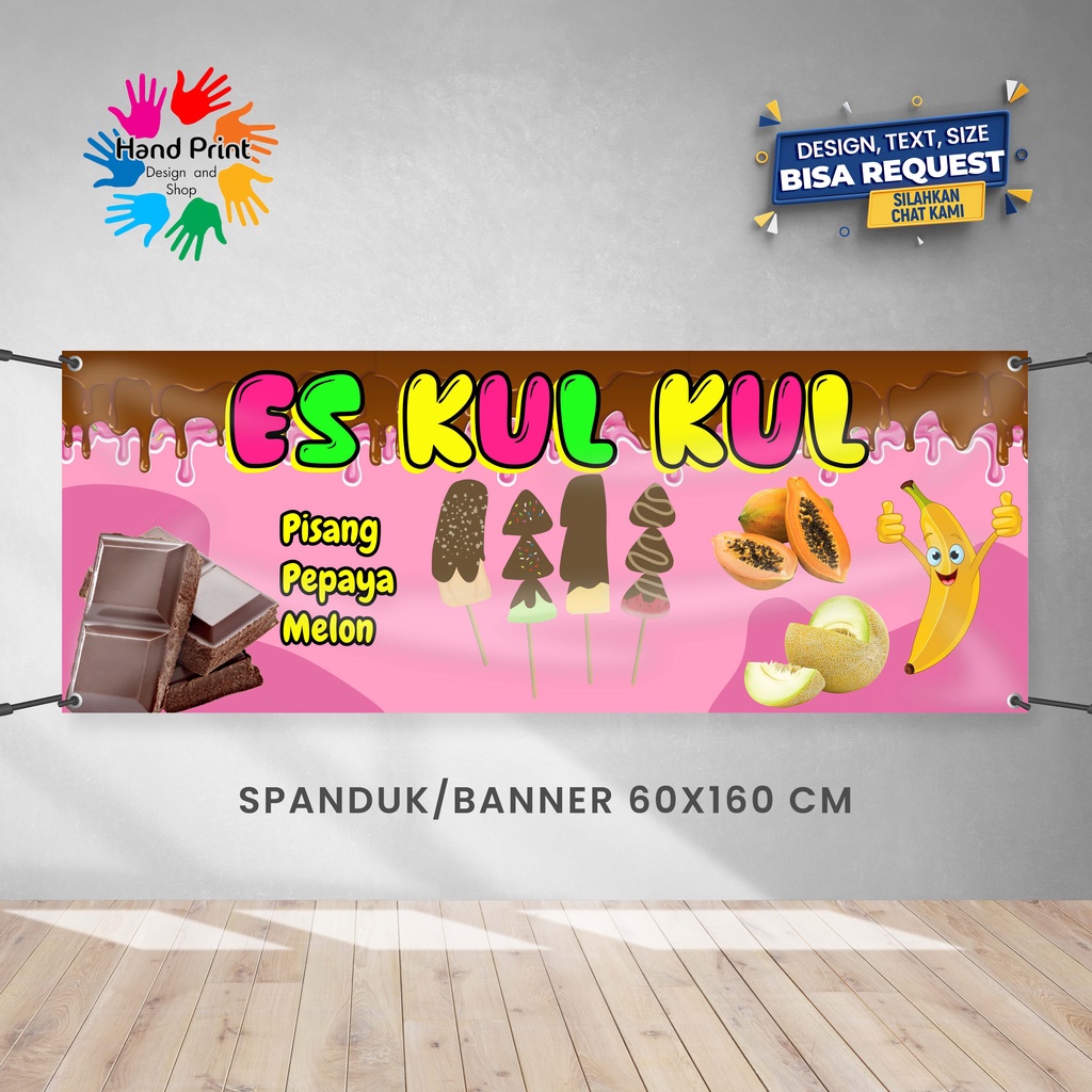 Jual Spanduk Banner Es Kul Kul Buah Coklat Warna Pink Minuman Segar Ukuran 160x60 Cm Outdoor 0515