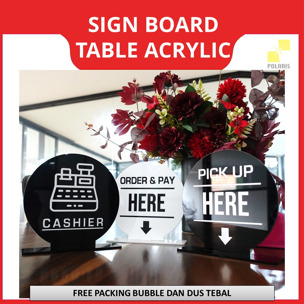 Jual Nm67ty Sign Table Cashier Acrylic Sign Board Cafe Pick Up Here Akrilik Papan Tanda Meja 3734