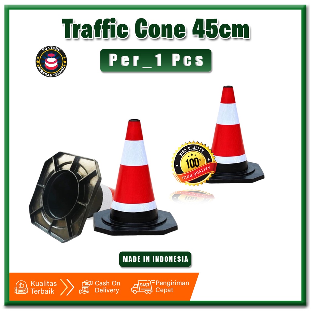 Jual TRAFFIC CONE TINGI 45 CM KERUCUT LALU LINTAS BAHAN PVC LENTUR ANTI ...