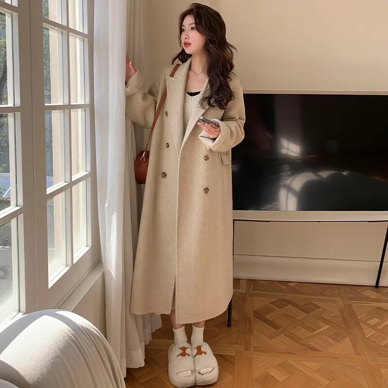 Jual coat blazer wanita korea panjang jas long coat wanita crem M Shopee Indonesia