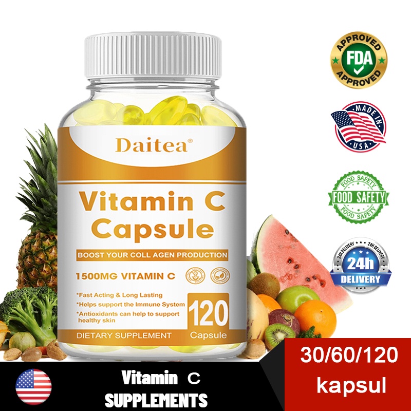 Jual Vitamin C Isi 120 kapsul/ Vitamin C 1500 mg/ Daya Tahan | Shopee