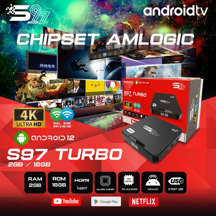 Jual Android TV Box Smart 4K S97 TURBO 2GB 16GB Dual Wifi Miracast ...