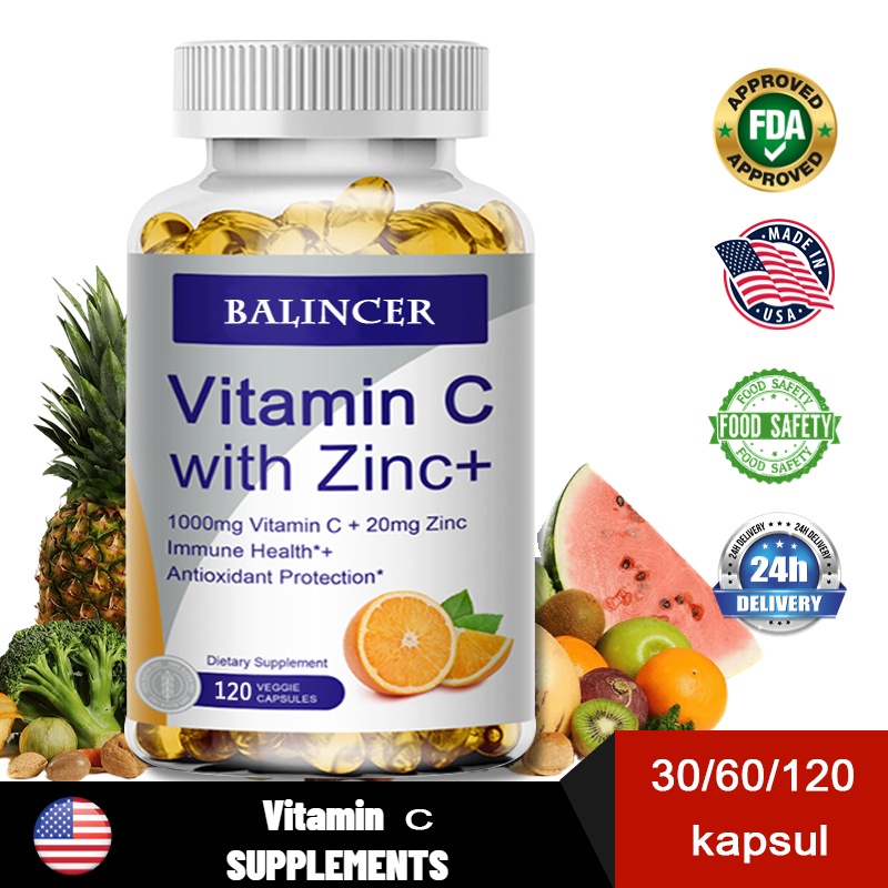 Jual Suplemen Vitamin C + Seng 1000mg Mendukung Kekebalan dan Energi ...