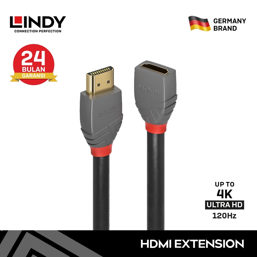 LINDY Kabel Extension HDMI 0.5M 1M 2M 3M Sambungan HDMI High Speed HDMI Male to Female 4K UHD 36475 36476 36477 36478