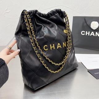 Chanel 22 Handbag Metallic Calfskin AS3261 Gray Metal