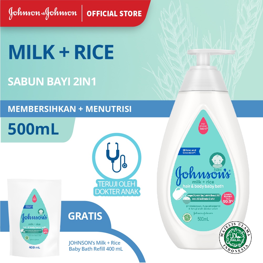 Jual Johnson's Bath Milk+Rice Pump 500 ml FREE Johnson's Bath Milk+Rice ...