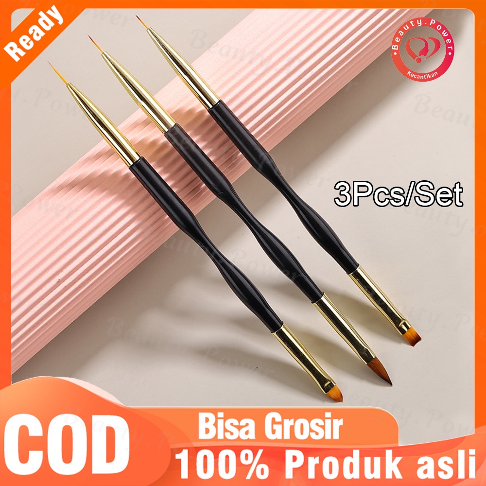 Jual 3Pcs/Set Pen Brush Satuan Kuas Nail Art Liner Drawing Kutek Dual ...