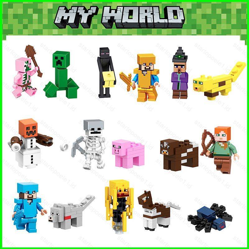 Jual 16pcs Minecraft Minifigure Mc Action Figure Steve Creeper Enderman