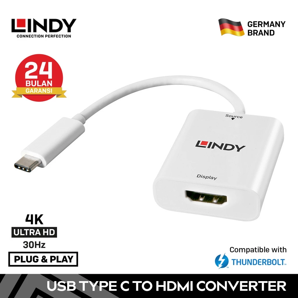 LINDY Converter Adapter Type C to HDMI USB 3.2 4K 30Hz 43244