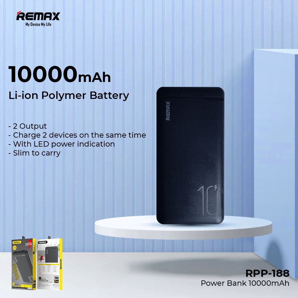 Jual REMAX RPP-188 Powerbank 10000mAh 2.1A Output Dual Port USB Input ...
