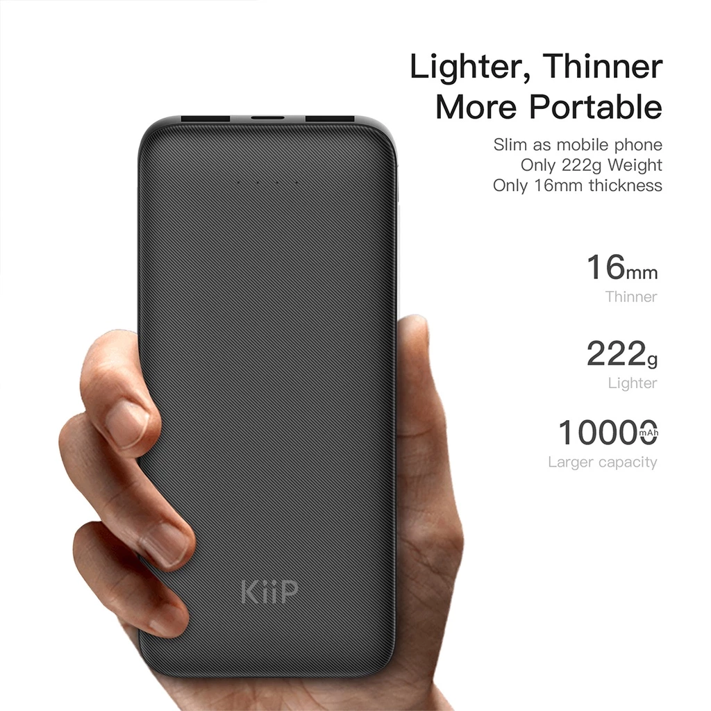 KiiP E33 Power Bank Slim 10000mAh Dual Input Type-C Micro USB Port