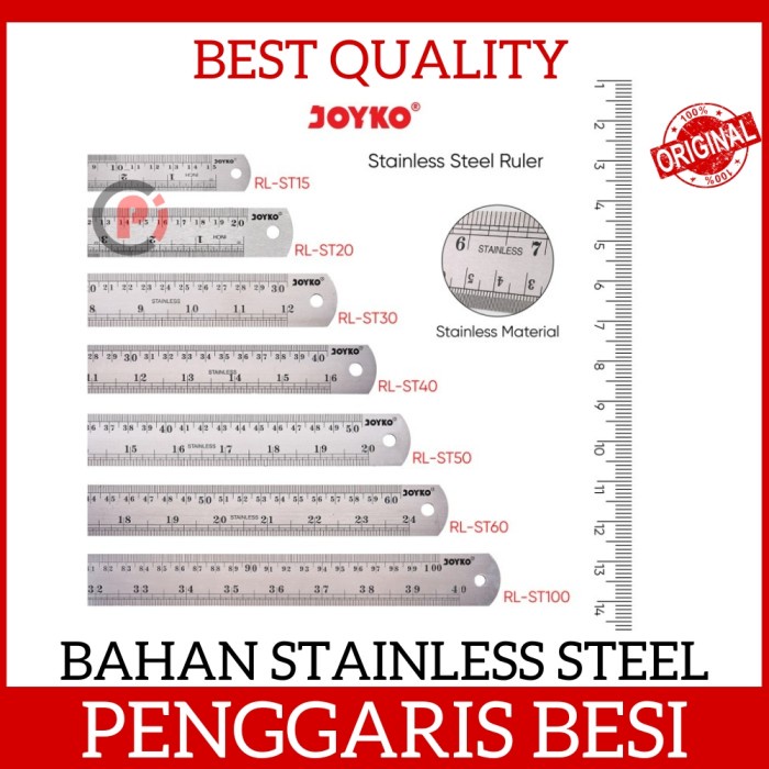 Jual Joyko Penggaris Besi Bahan Stainless Steel Ruler 15cm 30cm 50cm