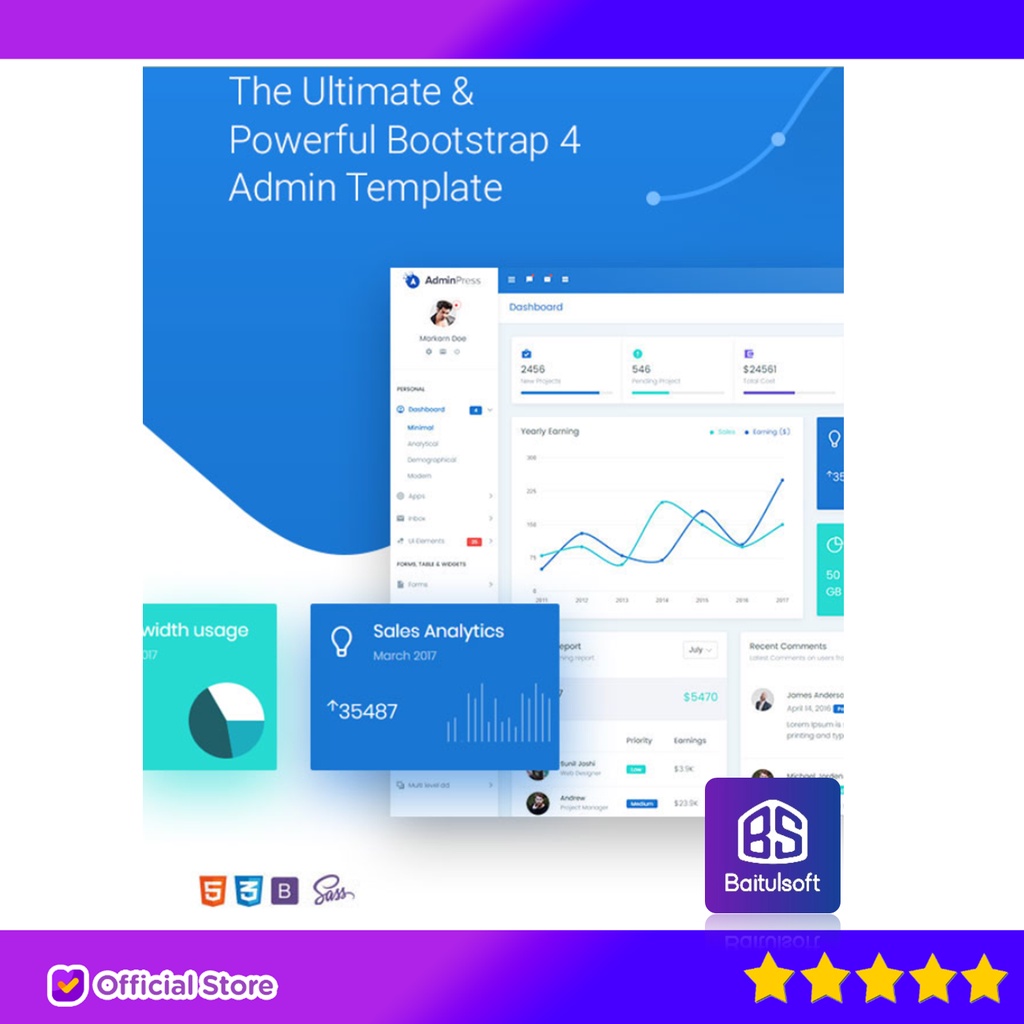 Jual ADMIN PRESS - ULTIMATE & POWERFUL BOOTSTRAP 4 DASHBOARD TEMPLATE ...