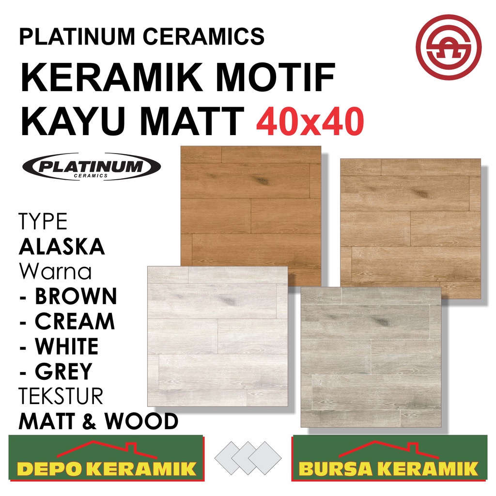 Jual Keramik Lantai Motif Kayu 40x40 Alaska Series Platinum Mattandwood