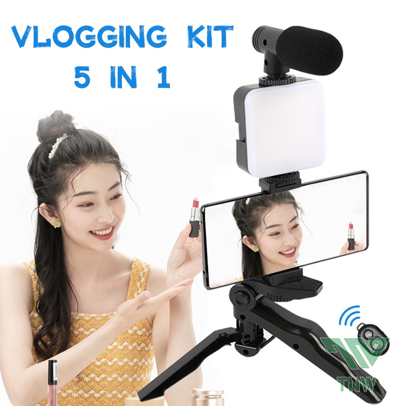 Jual Tnw Vlogging Kit Paket Vlog Dengan Mikrofon Lampu Led Video