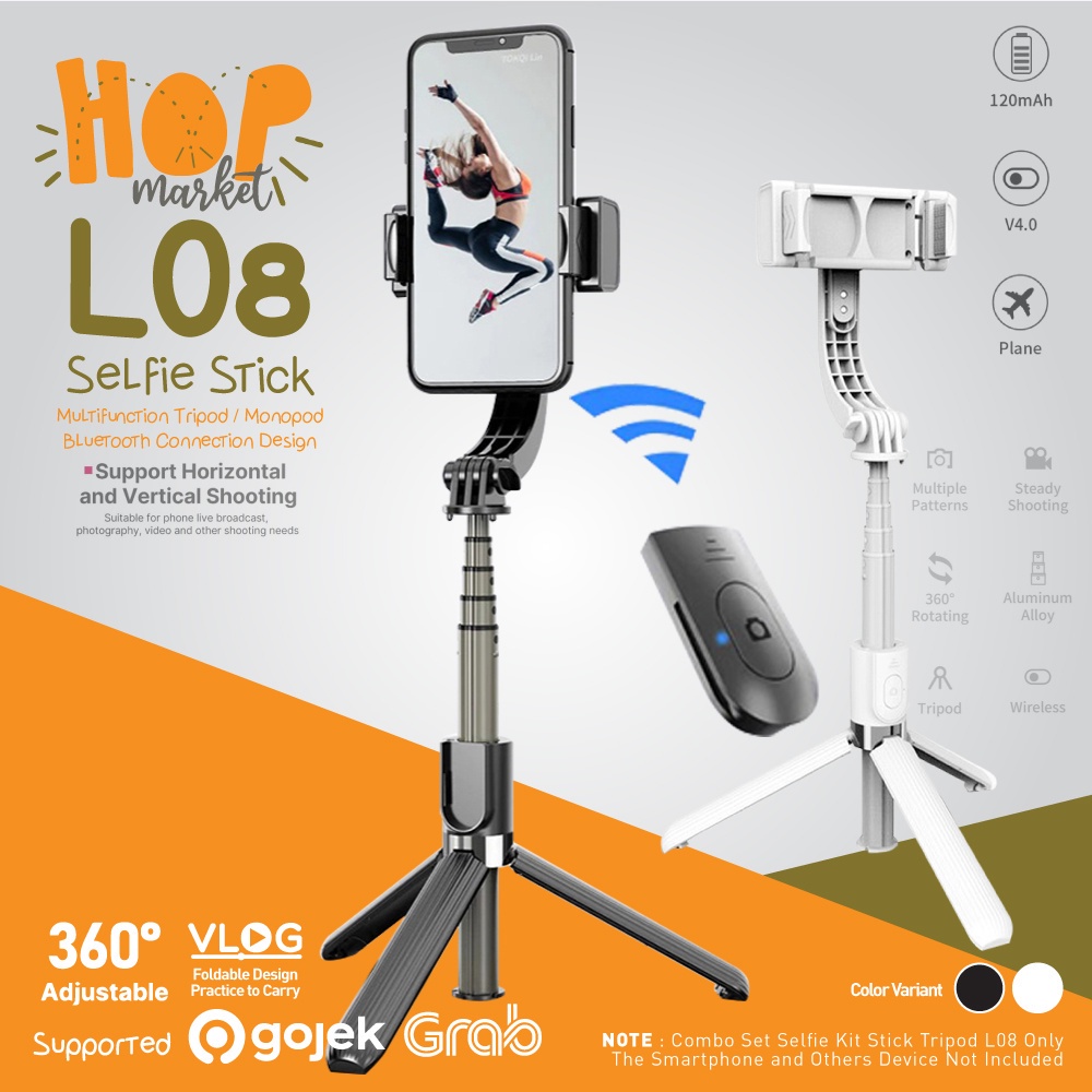 Gimbal Stabilizer HP Selfie Stick Aluminum Alloy Tripod L08 Remote  Bluetooth for Smartphone Handphone - Main Image
