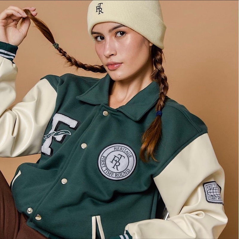 Jual First Time Round - Varsity Jacket - Forest Green | Shopee Indonesia