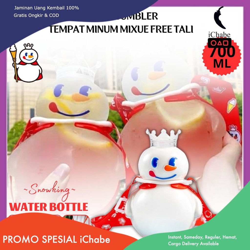 Jual Bisa Cod Botol Minum Mixue Snow King 700ml Free Tali Tumbler Viral Transparan Minuman 8970